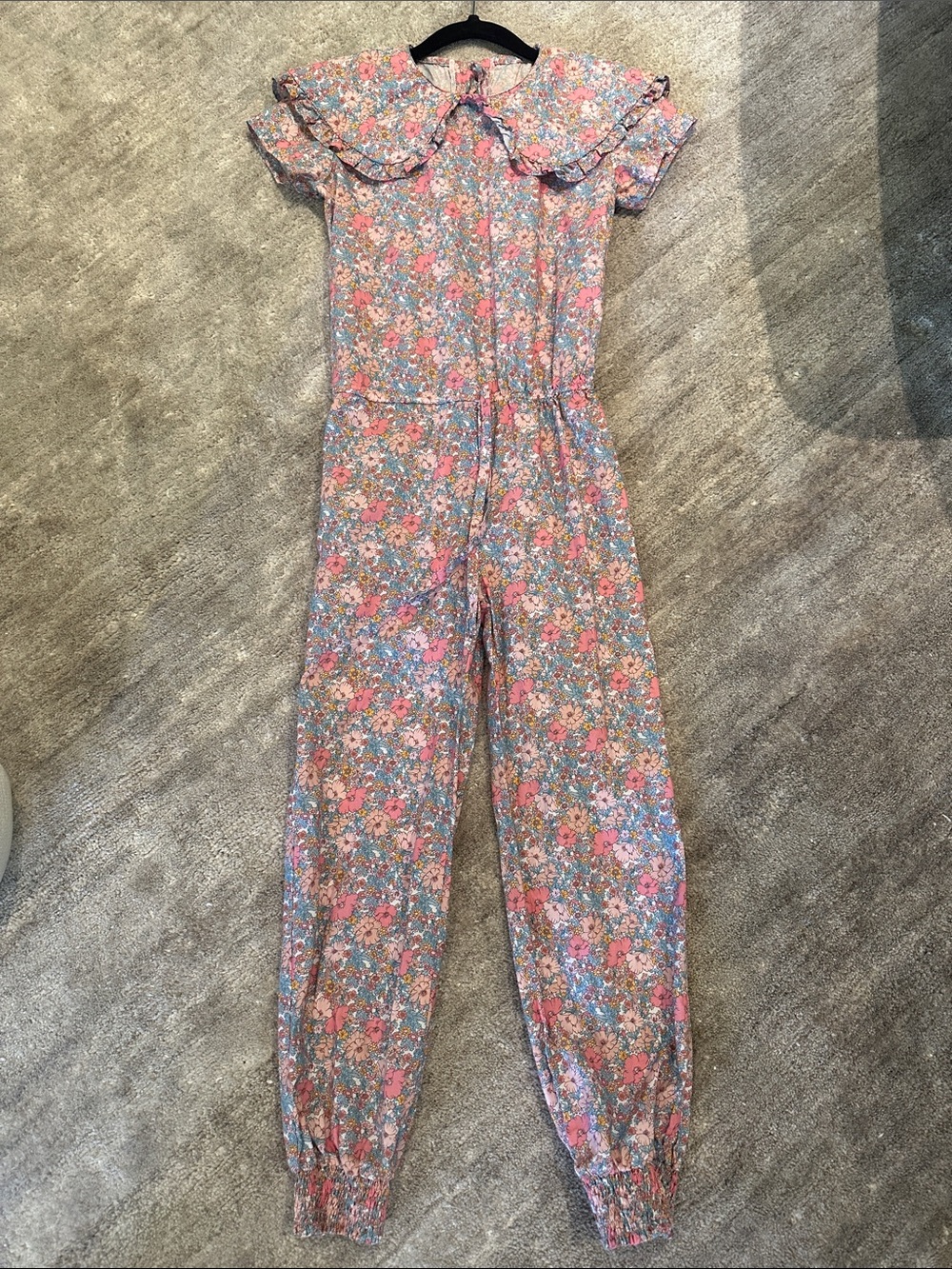 La Coqueta Kids Floral Pink Jumpsuit with Ruffle Collar